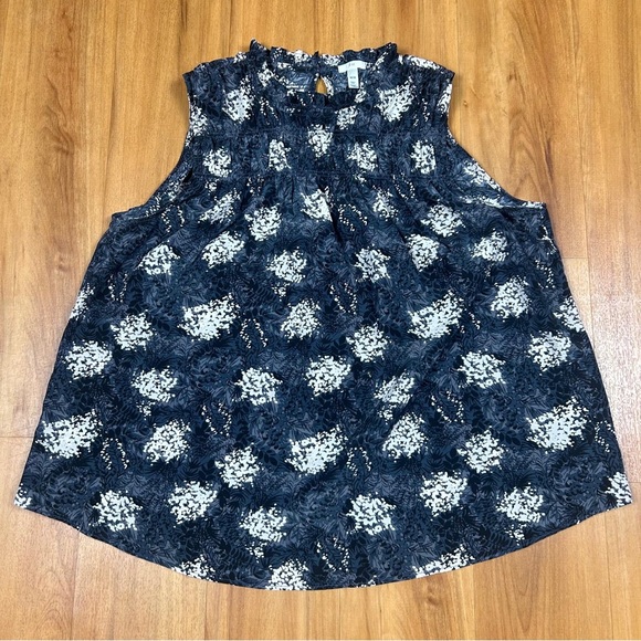 Joie Sleeveless Baltic MulticolorPrint High Neck Top With Smocking Detail SZ  M - Picture 2 of 10